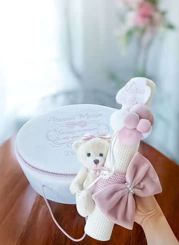 Lumânare Botez Personalizată Ursulica cu Baloane