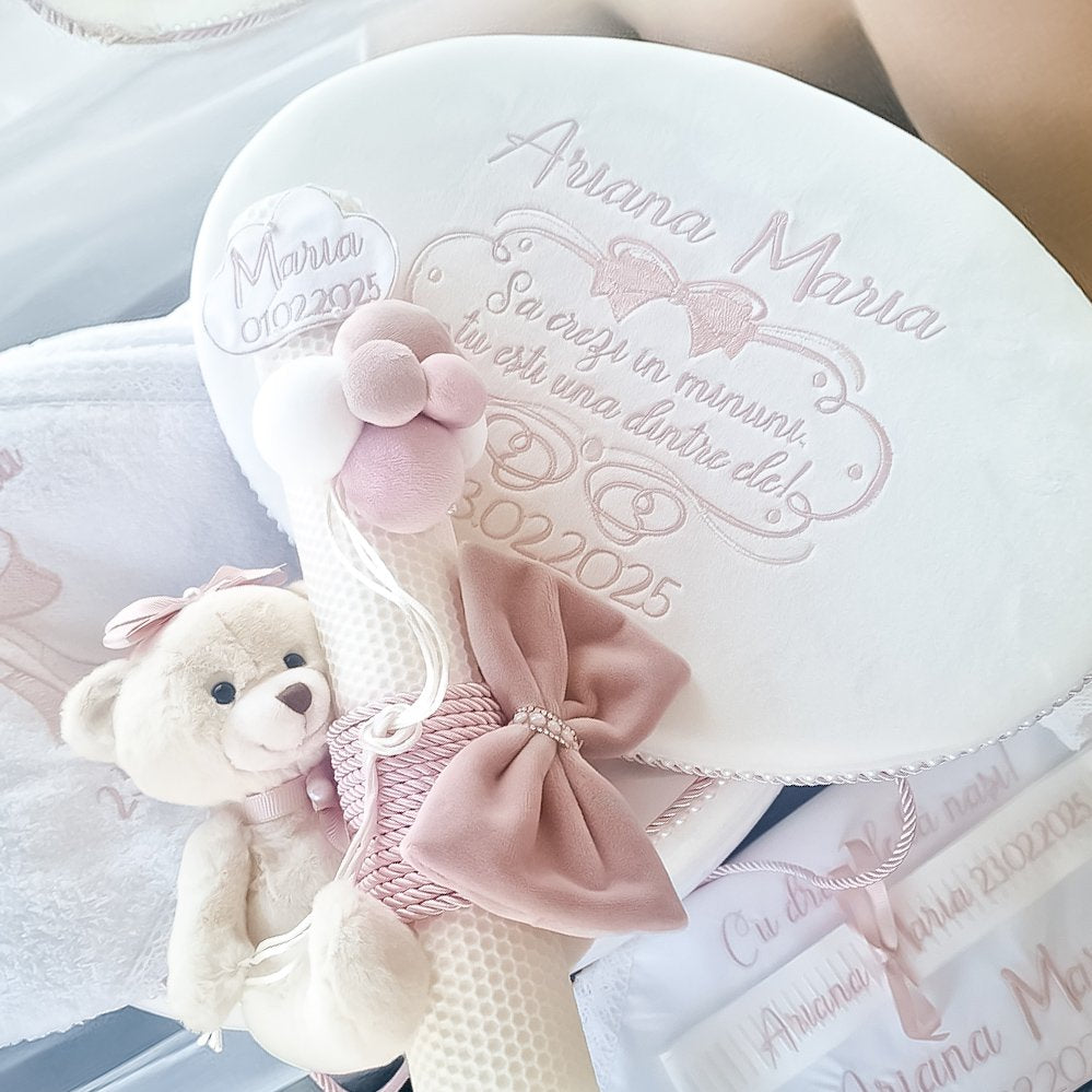 Lumânare Botez Personalizată Ursulica cu Baloane