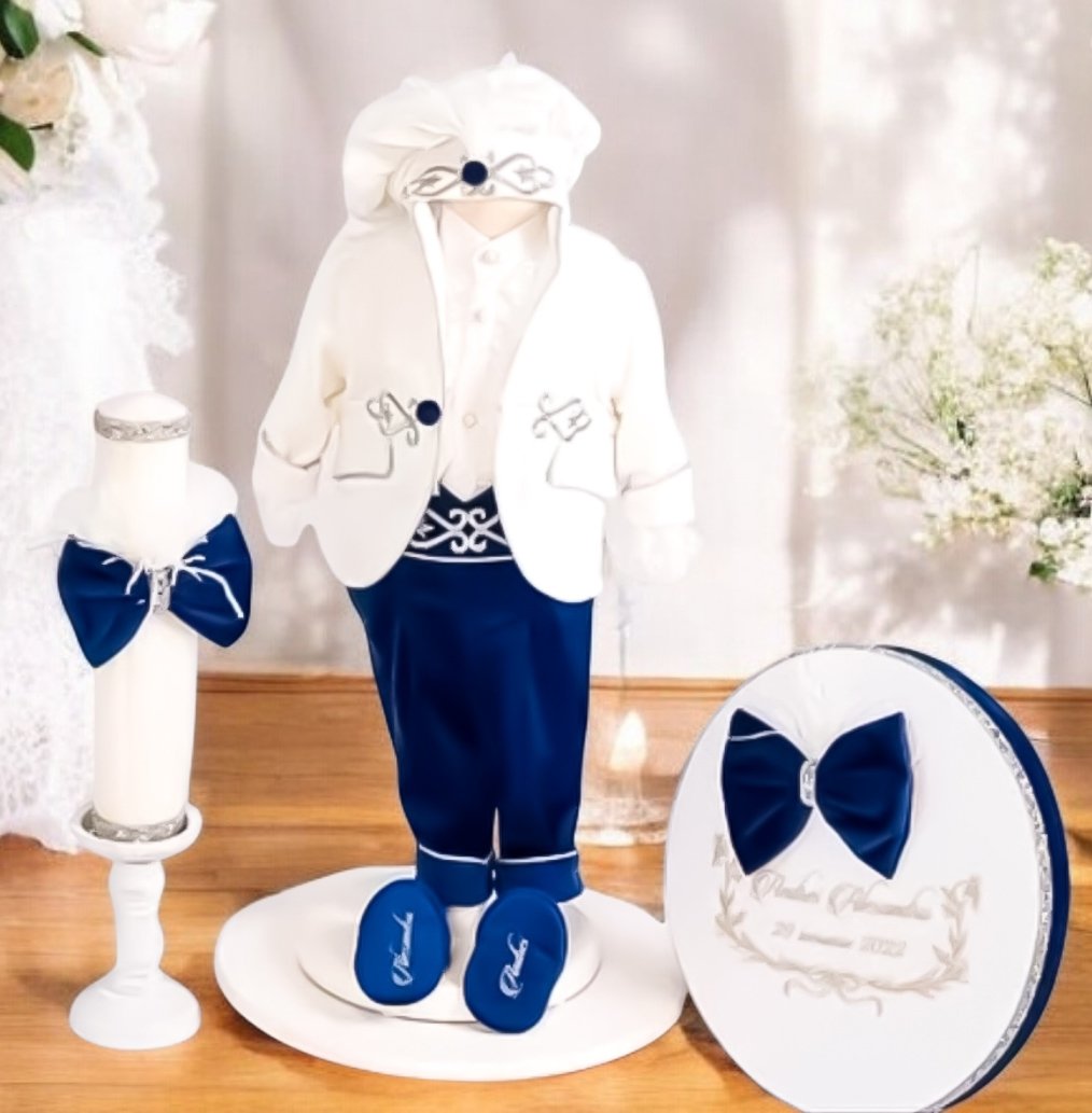 Set complet botez băieți Micul Prinț- Costum botez + Trusou + Lumanare