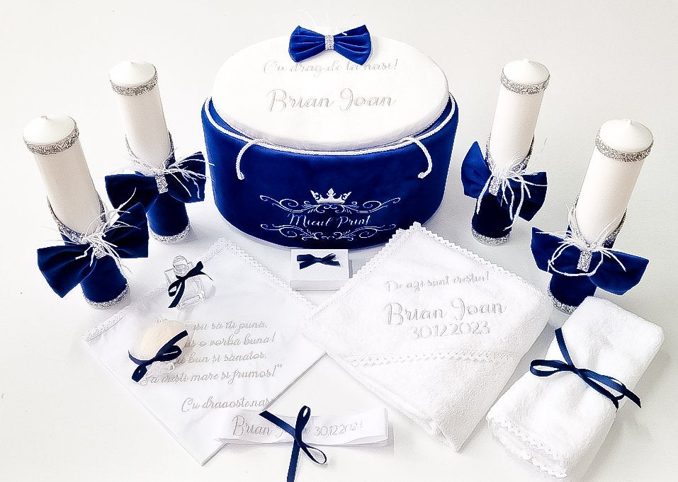 Set complet botez băieți Micul Prinț- Costum botez + Trusou + Lumanare