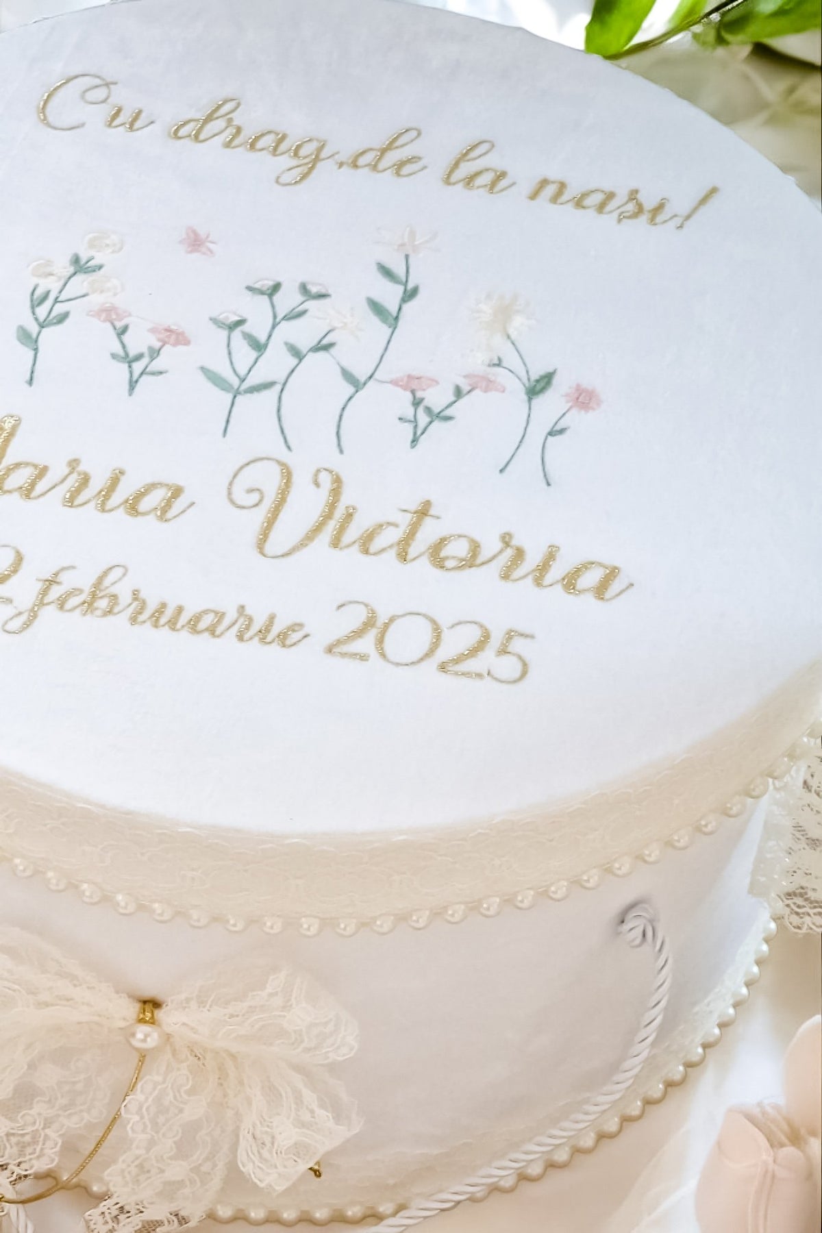 Set complet botez fetiță- Rochiță botez + Trusou + Lumanare -tematica Flori de Primăvară