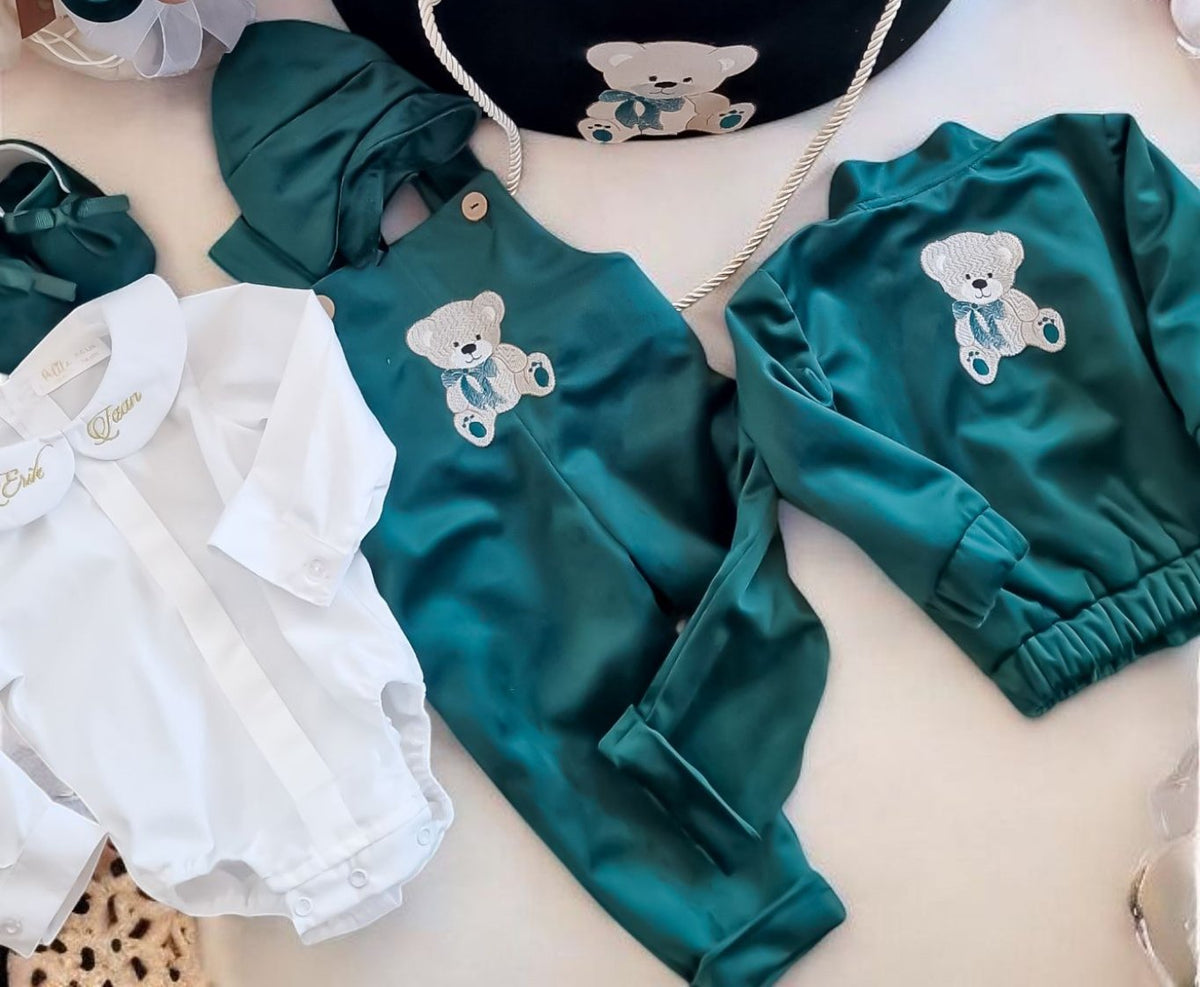 Costumaș botez pentru băieți Mark Green Velvet Bear