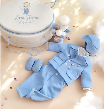 Costumaș botez pentru băieți Mateo Touch Gold Baby Blue