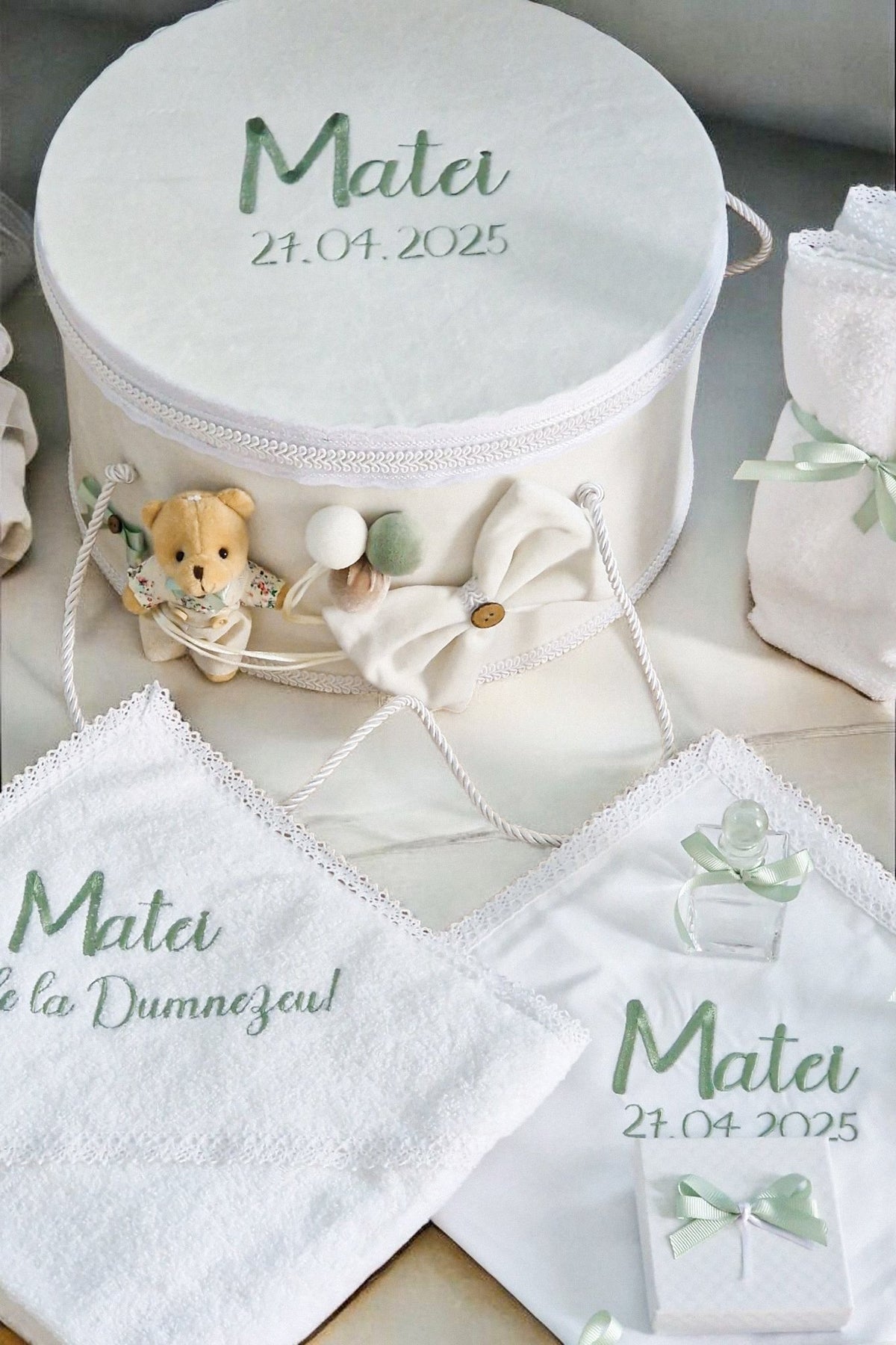 Trusou Botez Băieți Baby Bear 3D Verde Oliv/Bej/Ivoire