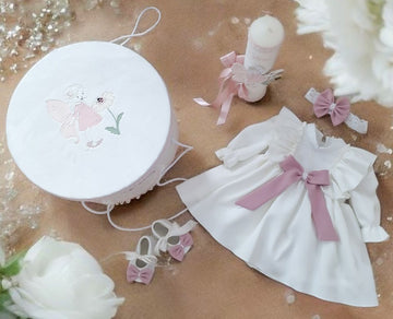 Set complet botez fetiță- Rochiță botez + Trusou + Lumanare -Fluttering Girl