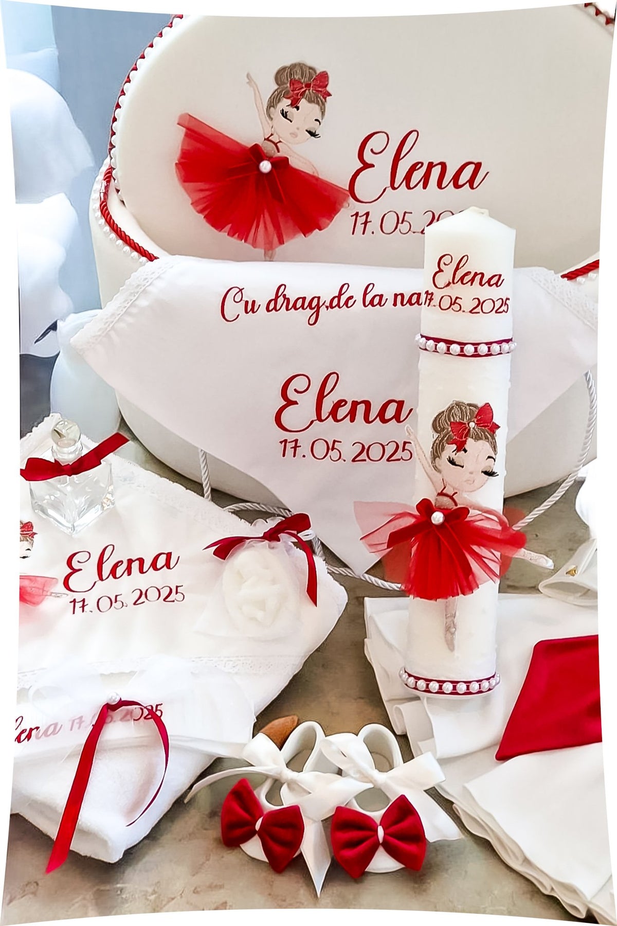Set Complet Botez Fetiță Rochita +Trusou+Lumanare Tematica Balerină