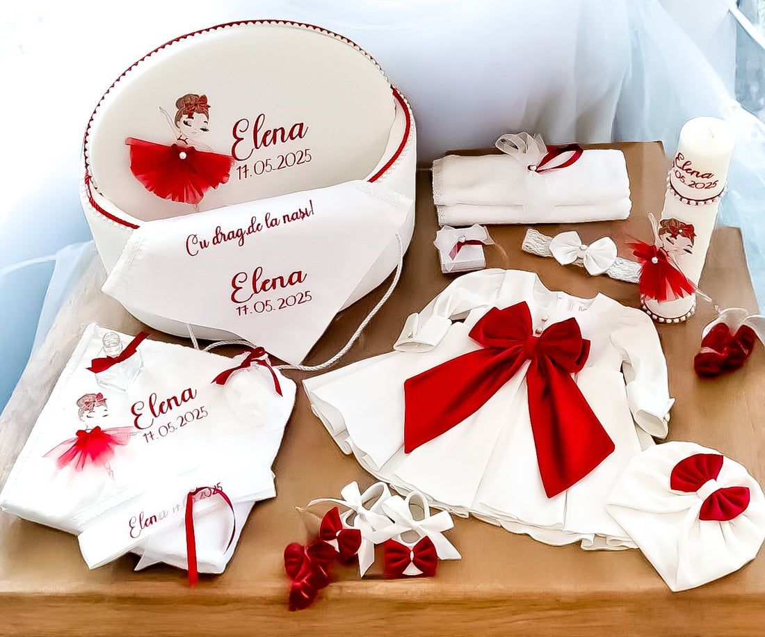 Set Complet Botez Fetiță Rochita +Trusou+Lumanare Tematica Balerină