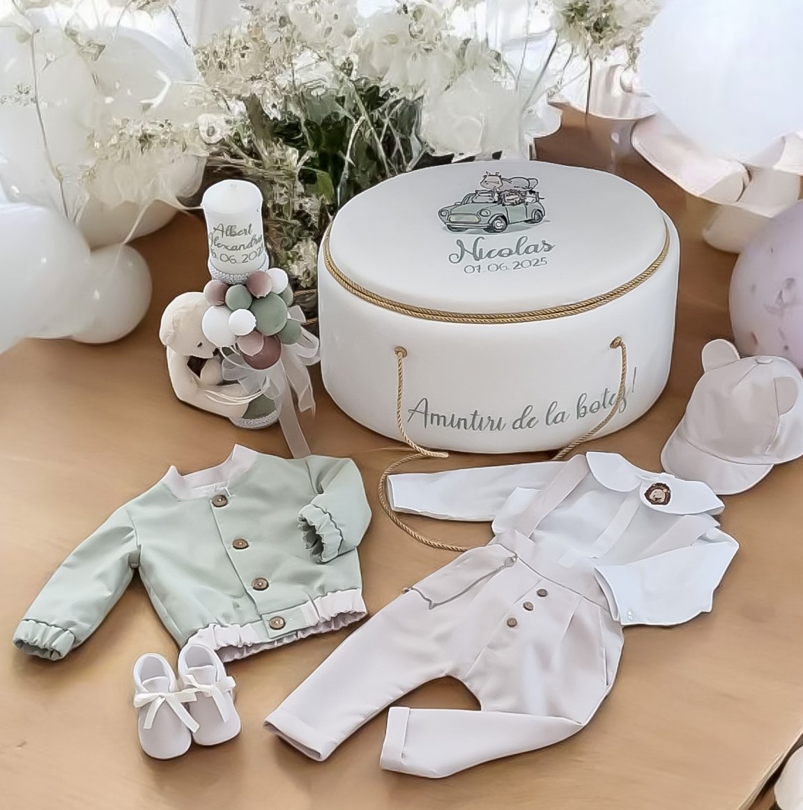 Costum botez Erick mix verde menta /bej -touch of linen