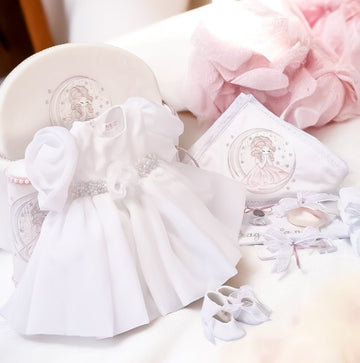 Set Complet Botez Fetiță Ariel Ivory Rochita +Trusou+Lumanare