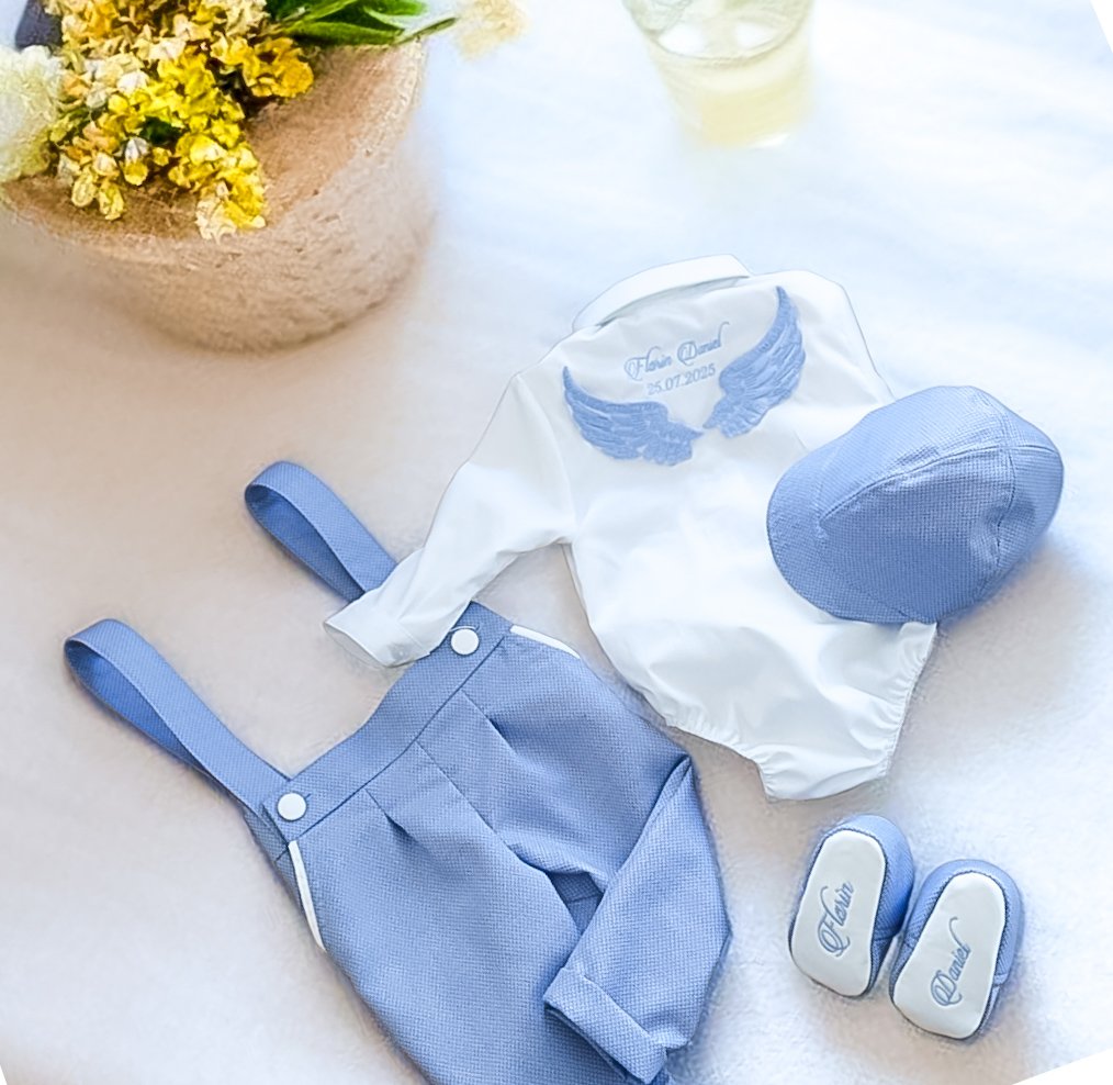Costumaș botez cu Aripi pentru băieți Blue Angel
