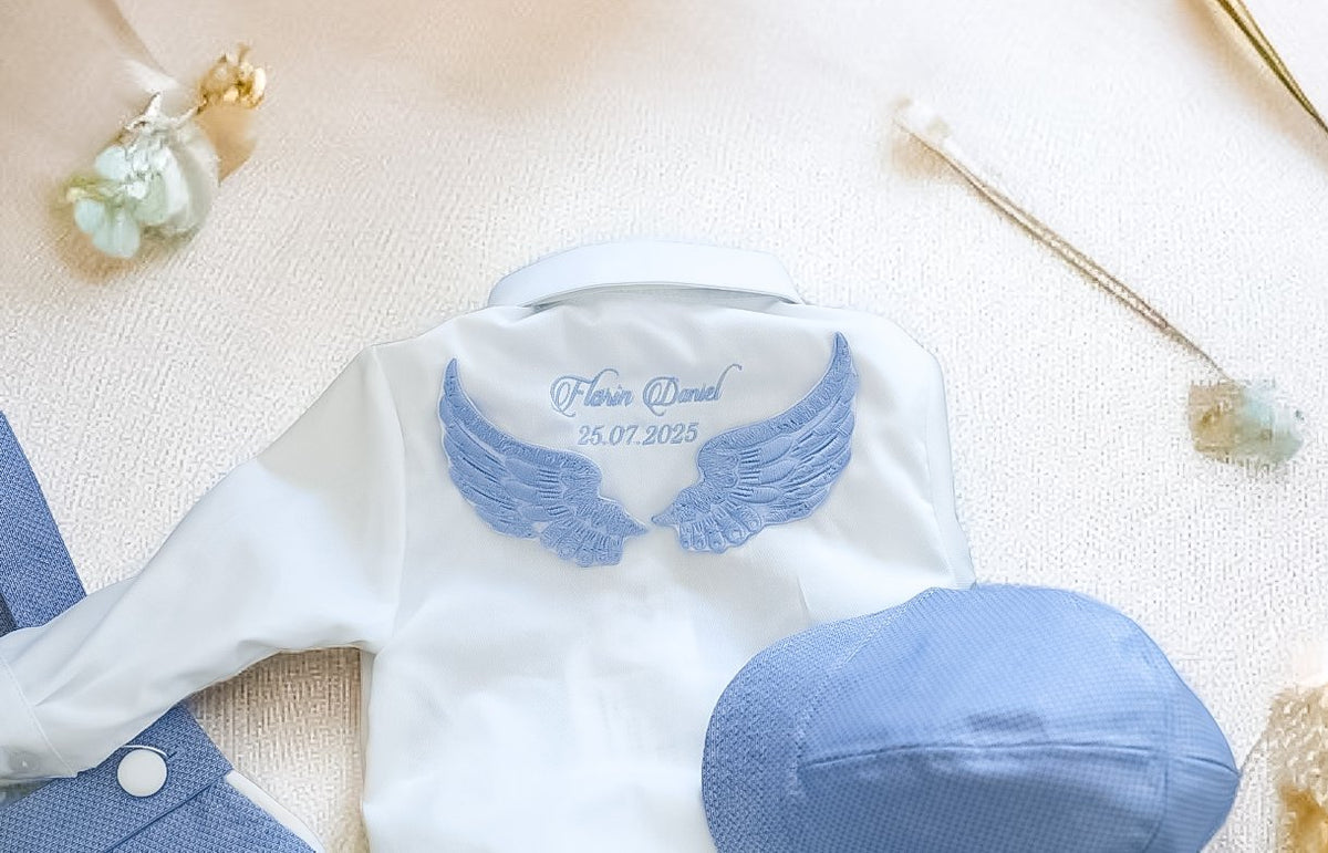 Costumaș botez cu Aripi pentru băieți Blue Angel