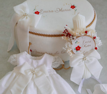 Set Complet Botez Fetiță Charlotte Rochita +Trusou+Lumanare