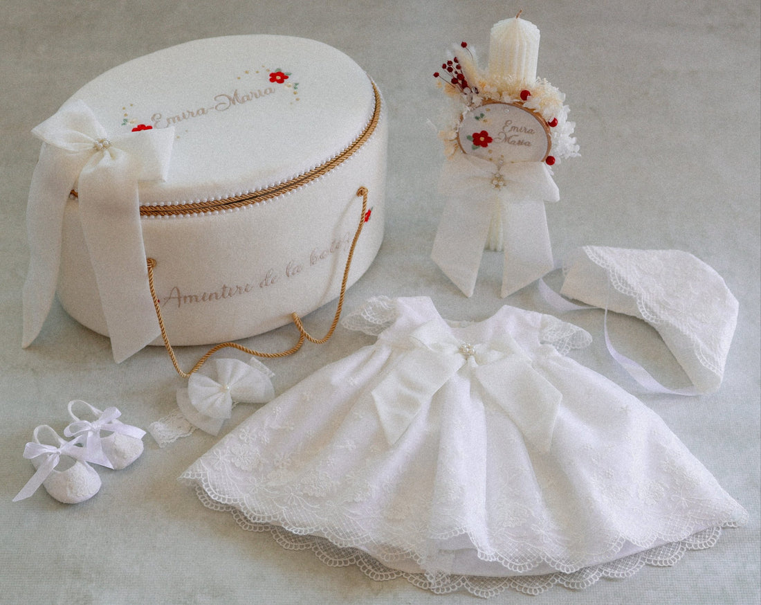 Set Complet Botez Fetiță Charlotte Rochita +Trusou+Lumanare