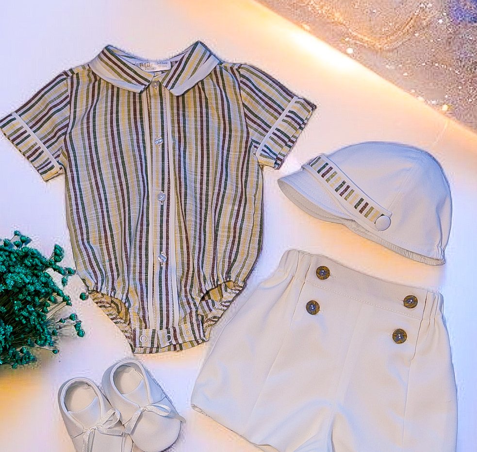 Costumaș botez pentru băieți Giuseppe  Green Cotton