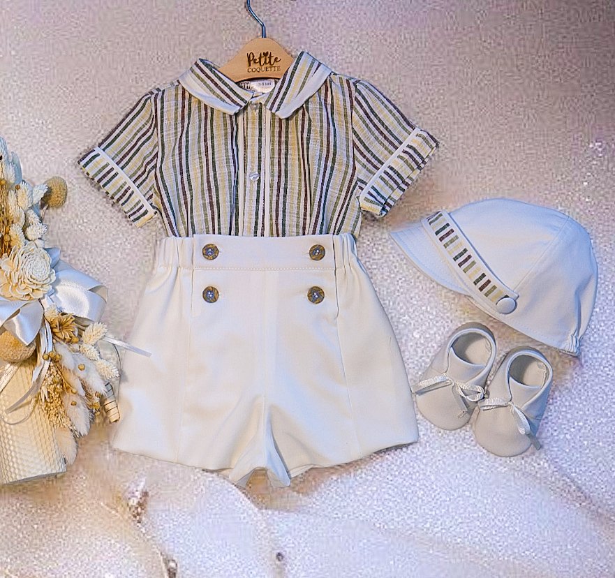 Costumaș botez pentru băieți Giuseppe  Green Cotton