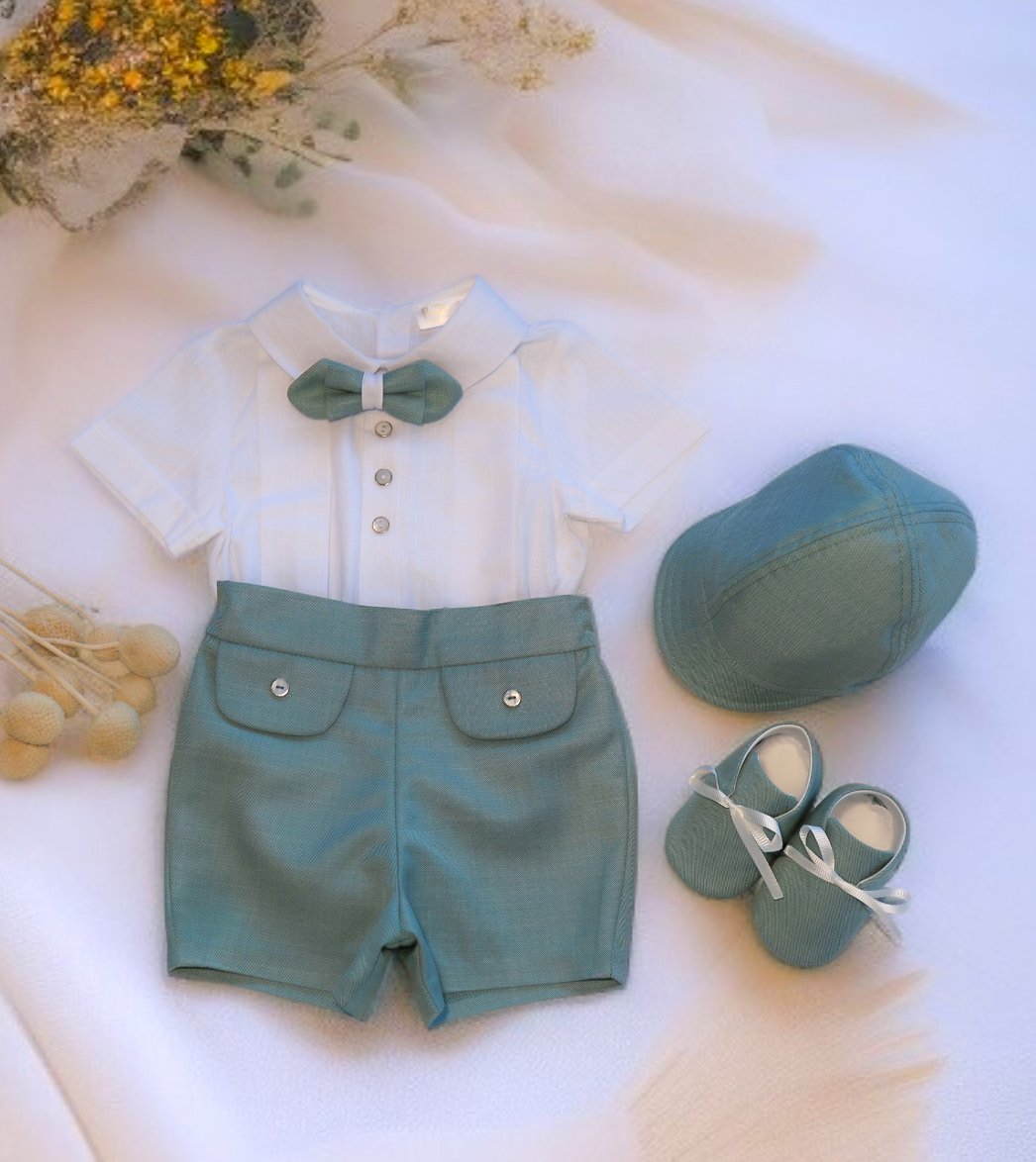 Costumaș botez pentru băieți Thomaso  Green Cotton
