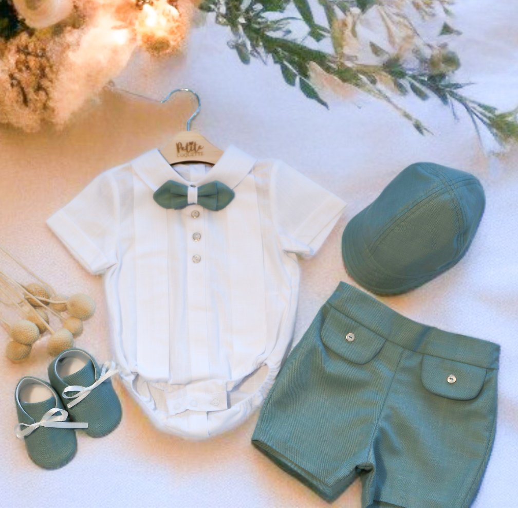Costumaș botez pentru băieți Thomaso  Green Cotton