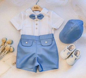 Costumaș botez pentru băieți Thomaso  Blue Cotton