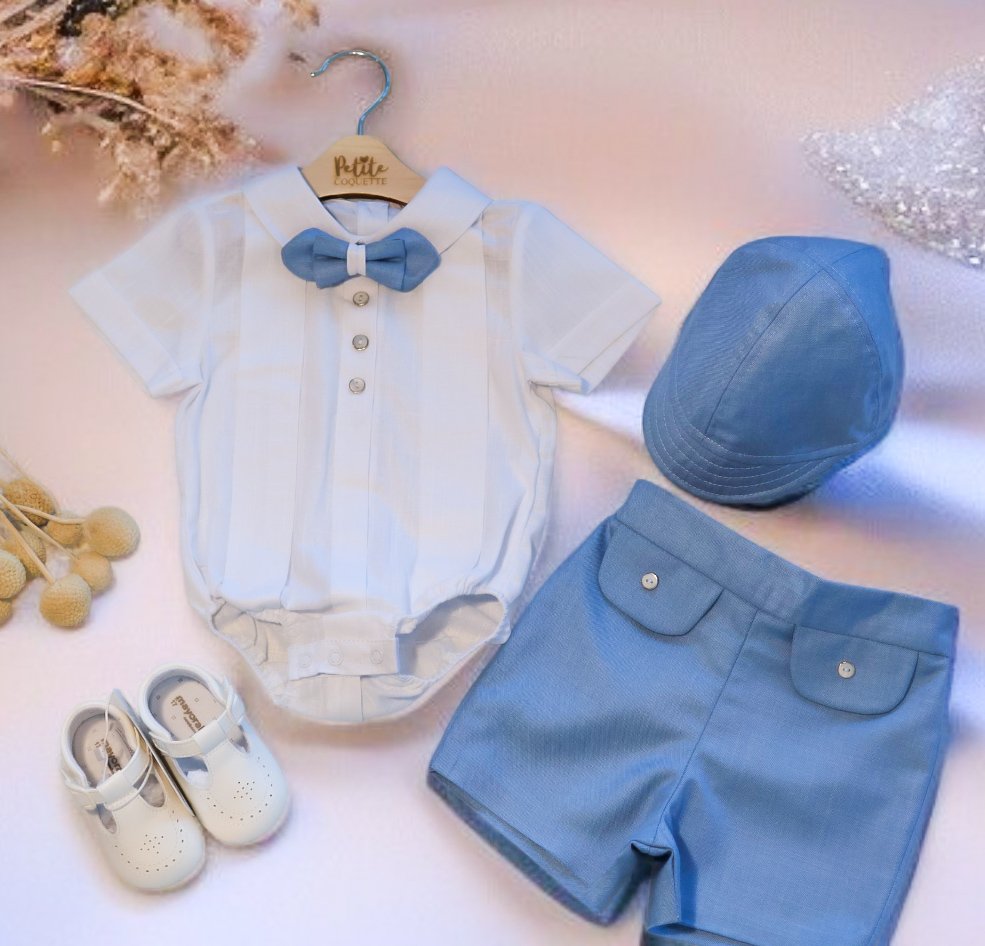 Costumaș botez pentru băieți Thomaso  Blue Cotton