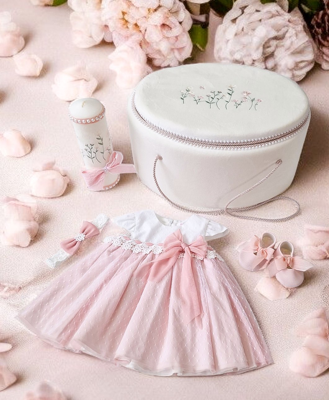 Set Complet Botez Fetiță  Rochita Constance +Trusou+Lumanare