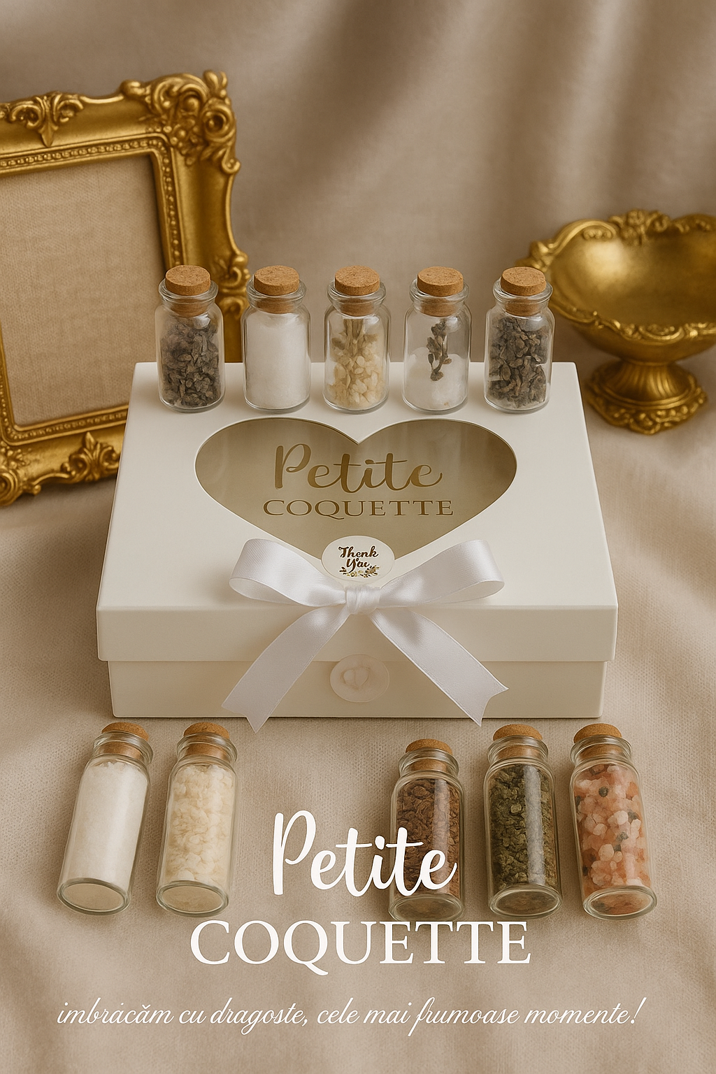 Set mirodenii pentru prima băiță cu nașii in cutie ivoire