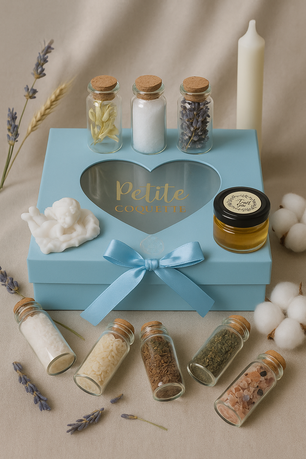 Set mirodenii pentru prima băiță cu nașii in cutie ivoire
