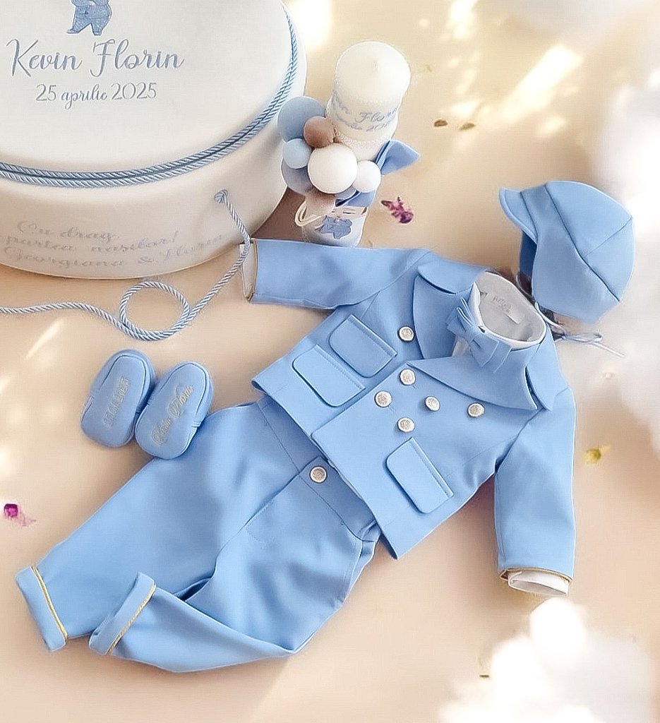Costumaș botez pentru băieți Mateo Touch Gold Baby Blue