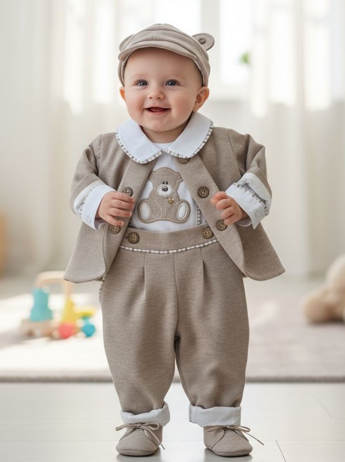 Costumas botez băiețel bej -Bubu