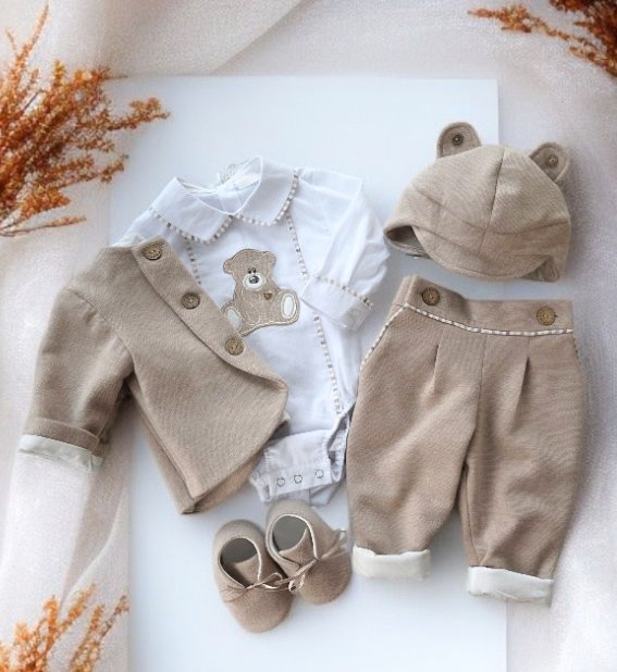Costumas botez băiețel bej -Bubu