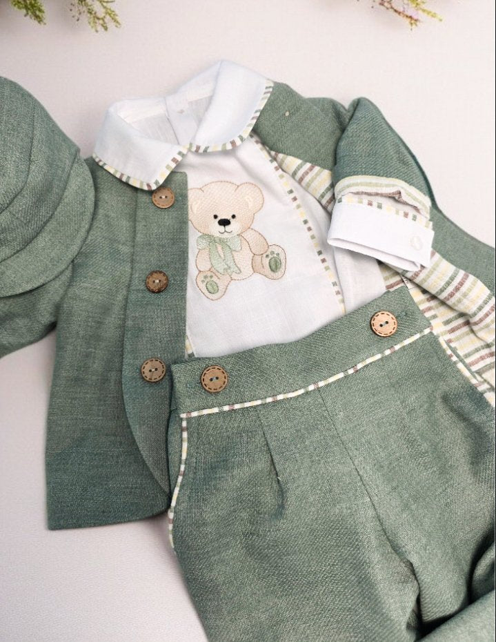 Costumas botez băiețel verde -Bubu