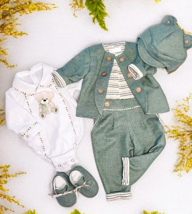 Costumas botez băiețel verde -Bubu
