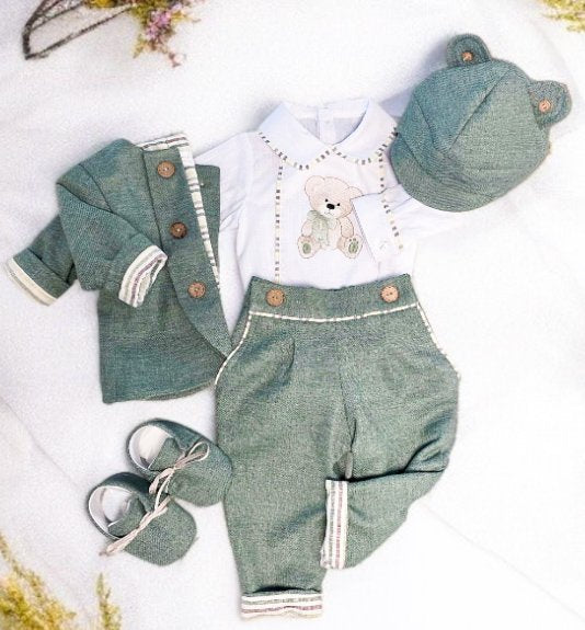 Costumas botez băiețel verde -Bubu