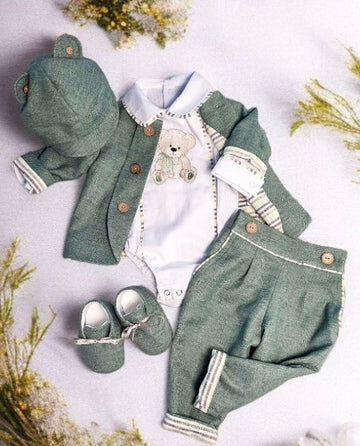 Costumas botez băiețel verde -Bubu