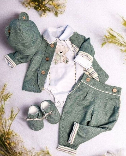 Costumas botez băiețel verde -Bubu