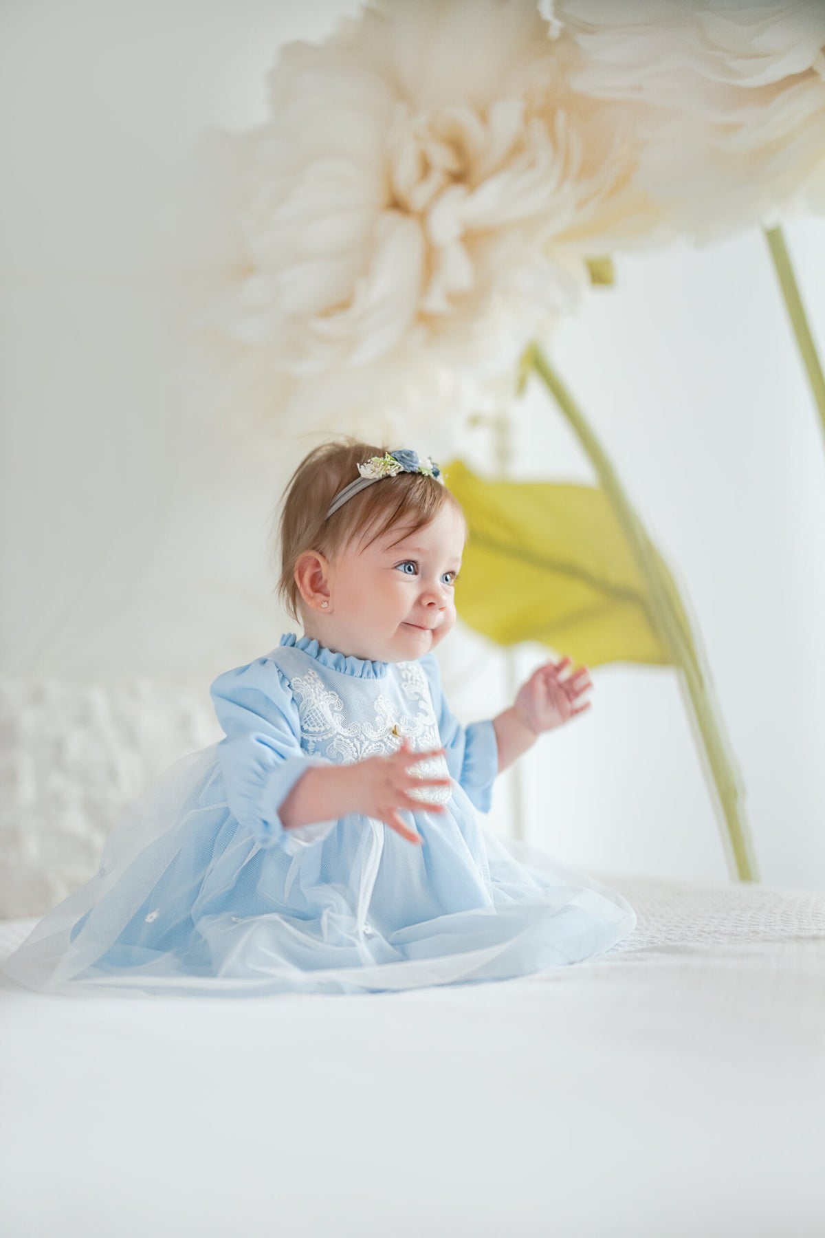 Rochiță baby blue botez Varvara