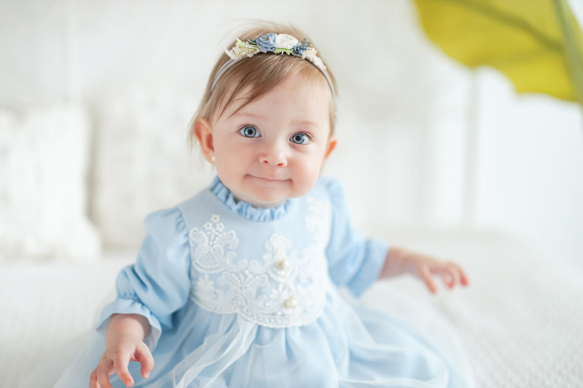 Rochiță baby blue botez Varvara