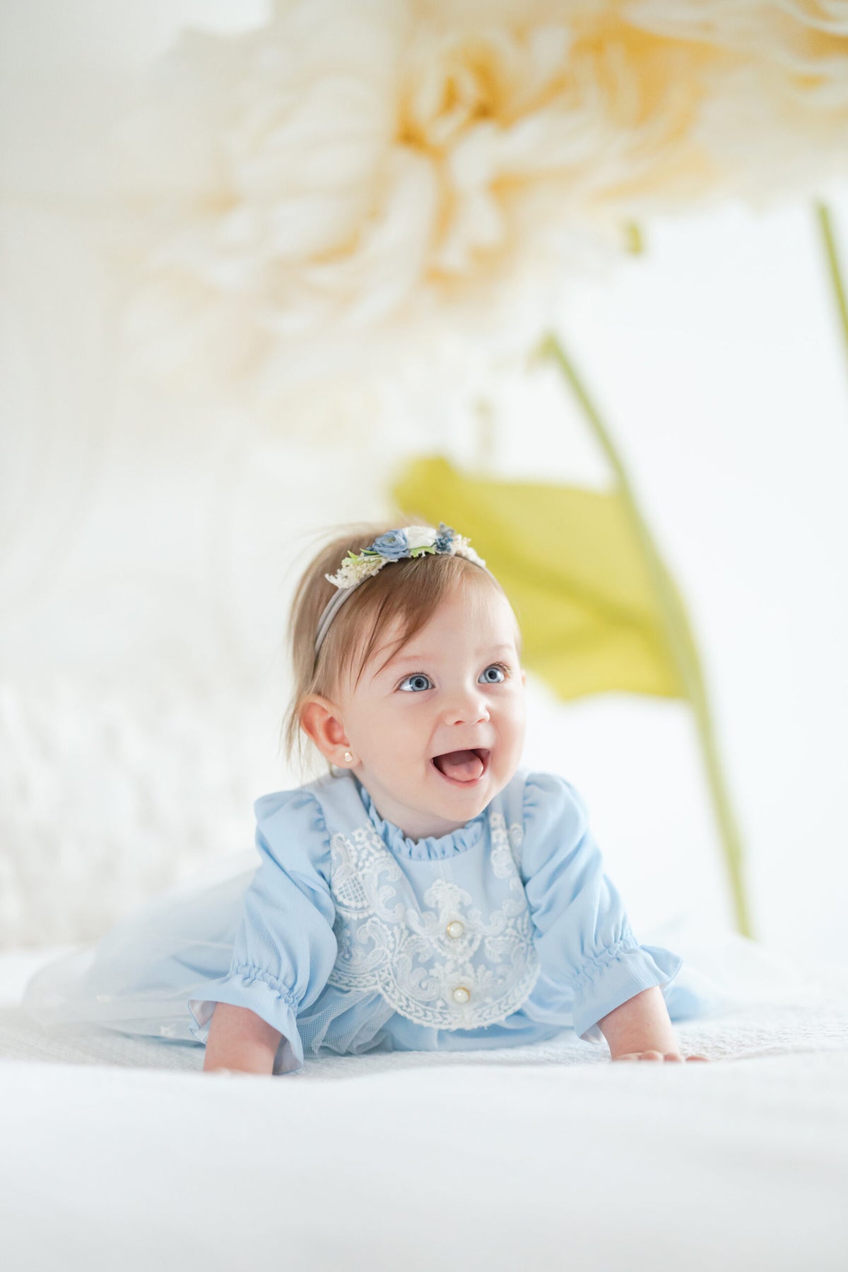 Rochiță baby blue botez Varvara