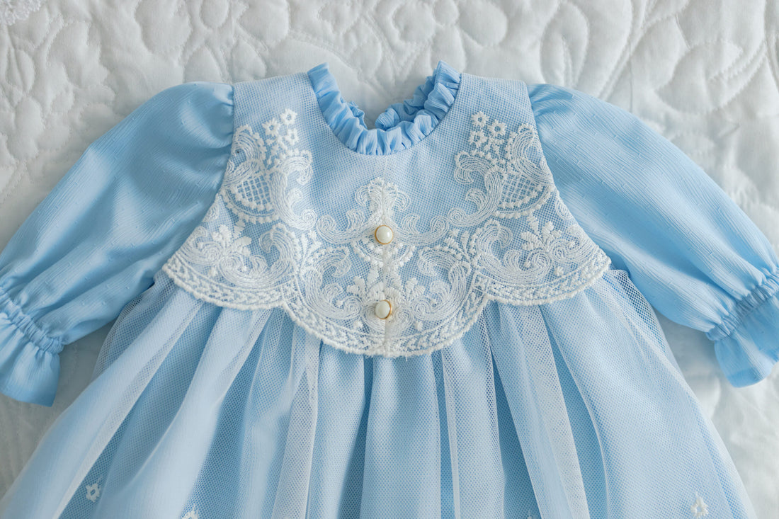 Rochiță baby blue botez Varvara