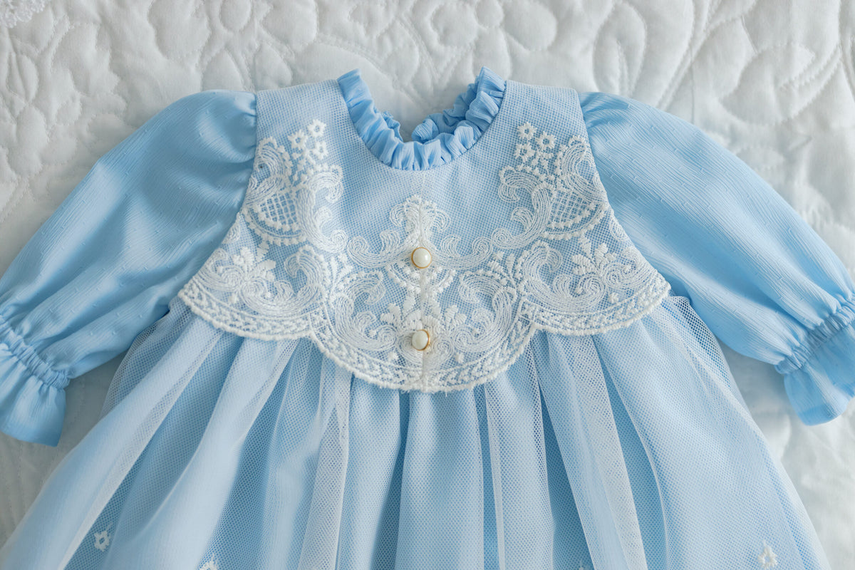 Rochiță baby blue botez Varvara