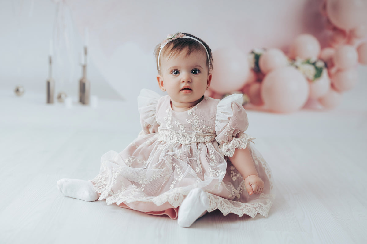 Rochiță roz pudră botez Odette
