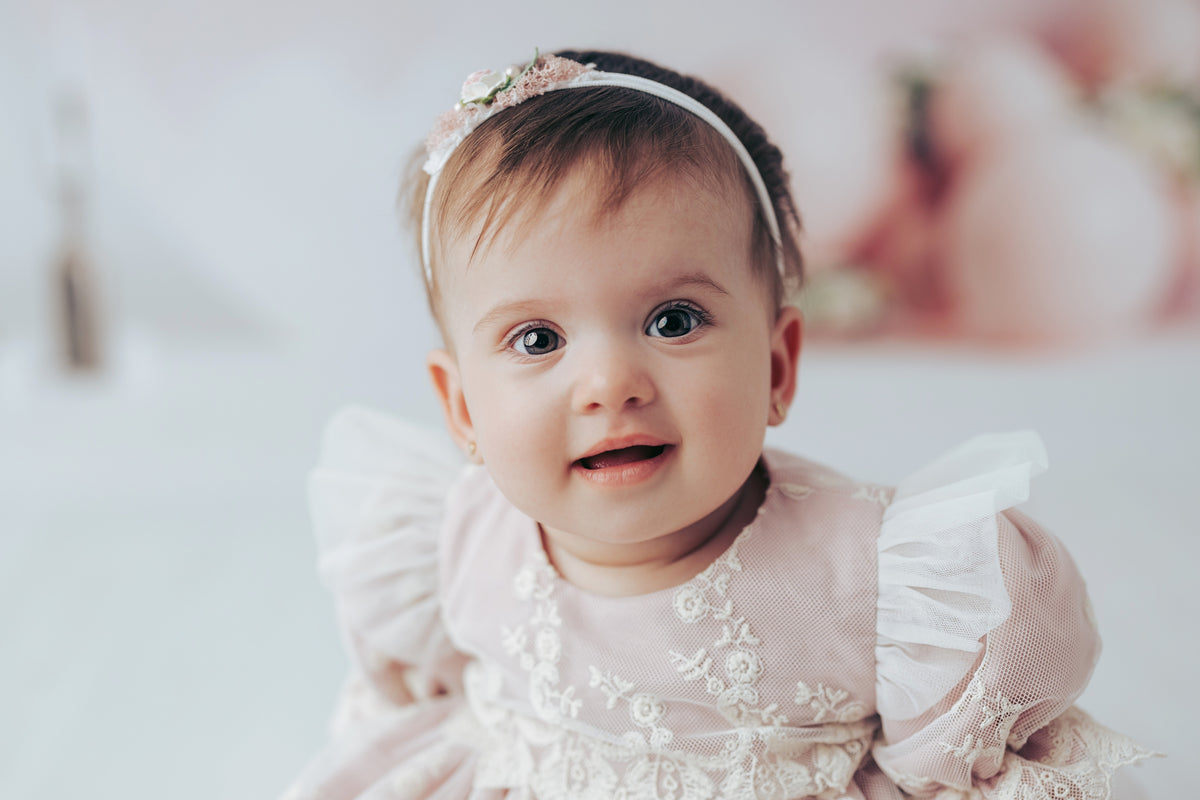 Rochiță roz pudră botez Odette