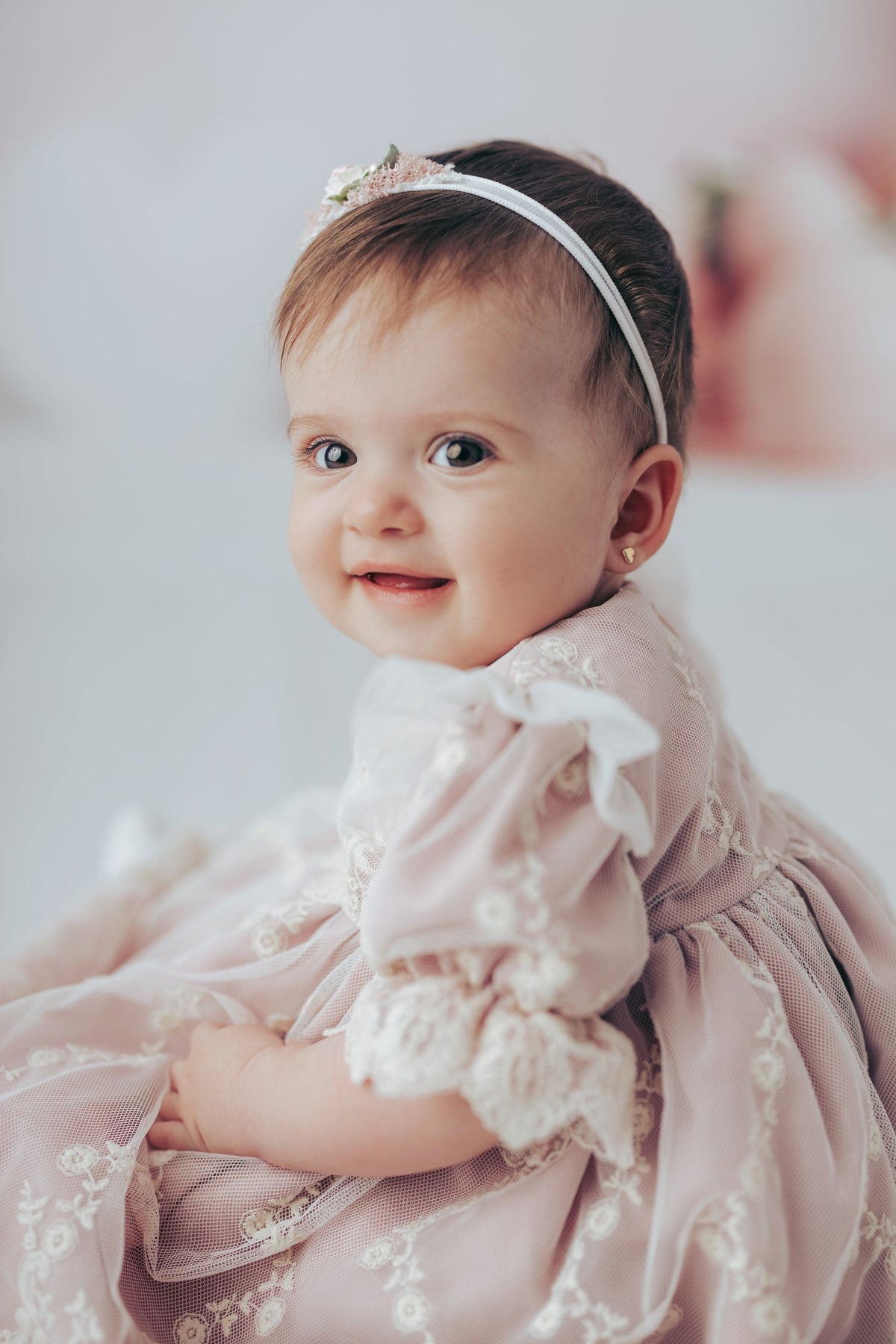 Rochiță roz pudră botez Odette