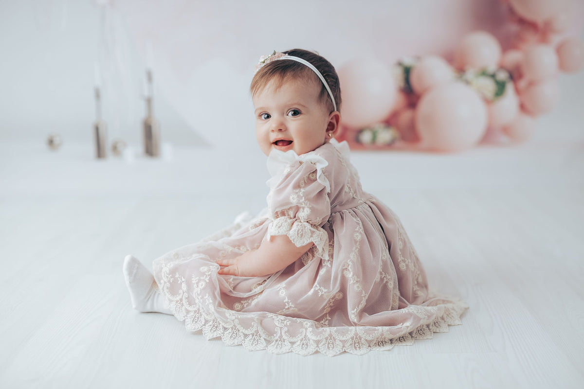 Rochiță roz pudră botez Odette