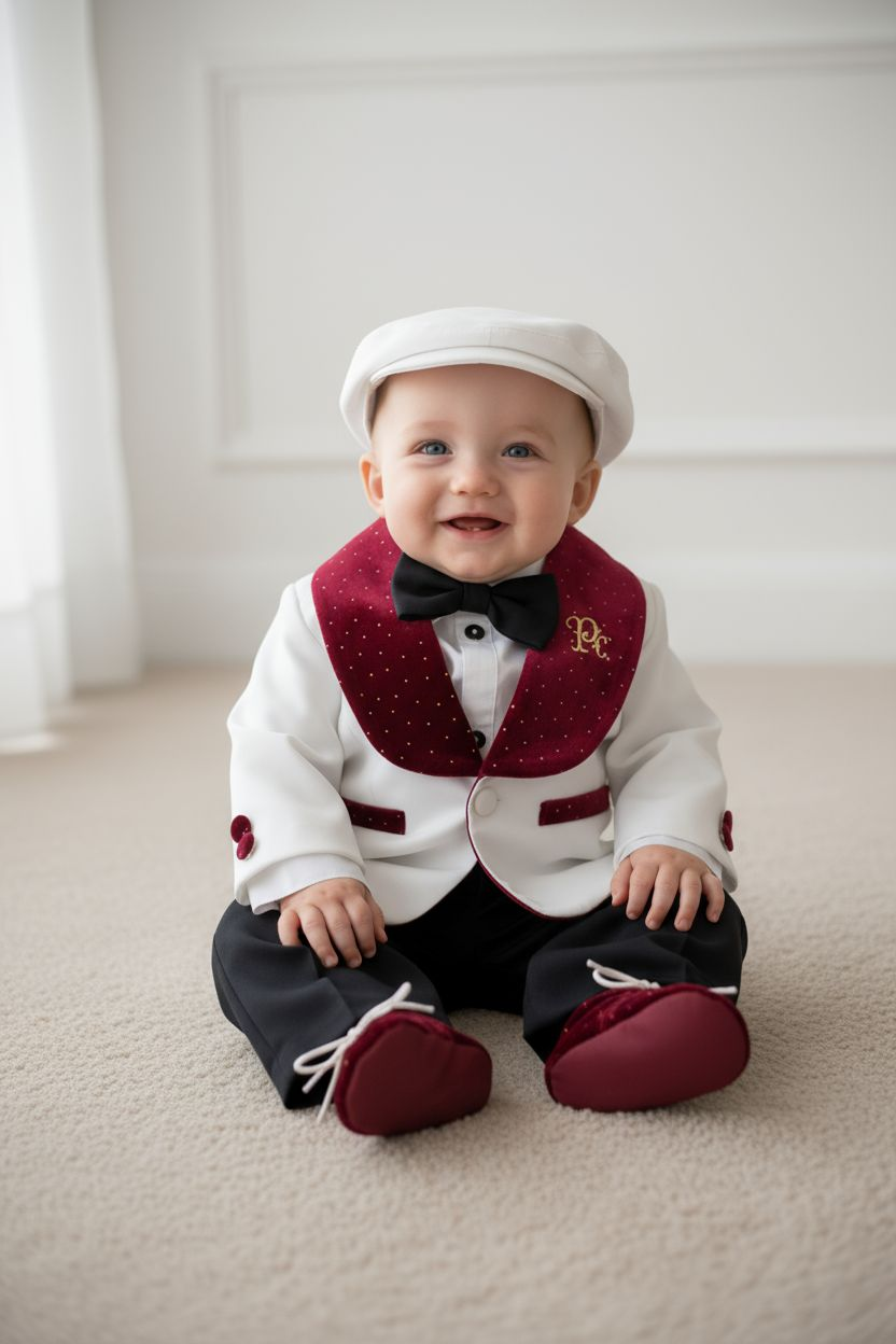 Costumaș botez pentru băieți Luxurious Velvet Touch Burgundy