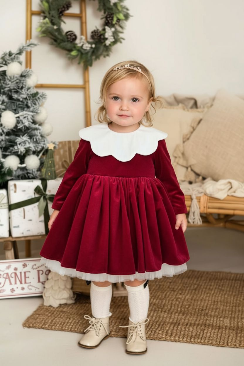 Rochie Roșie Festivă de Crăciun pentru Fetițe –Crimson Velvet