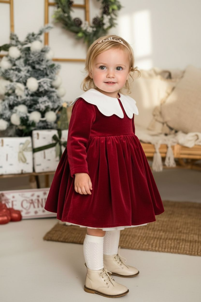 Rochie Roșie Festivă de Crăciun pentru Fetițe –Crimson Velvet