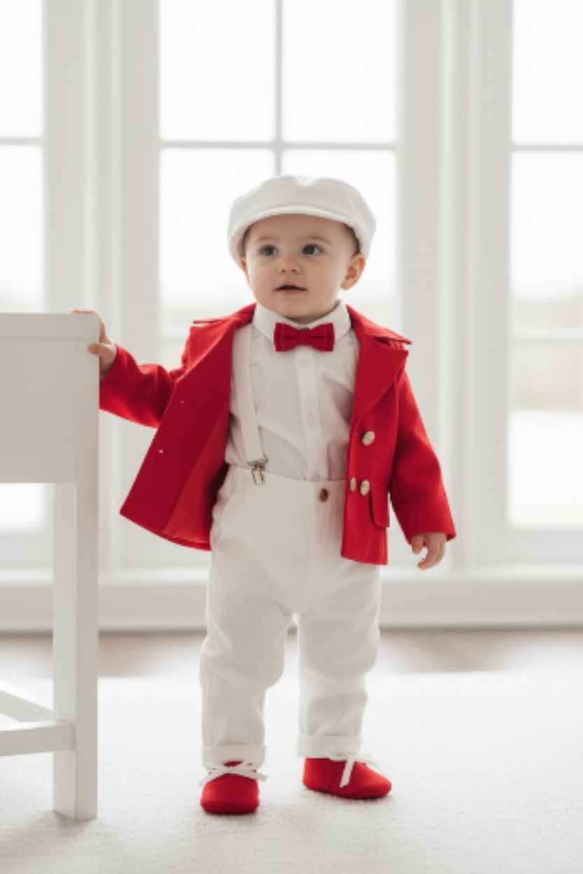Costumaș botez pentru băieți Mateo Royal Red &White