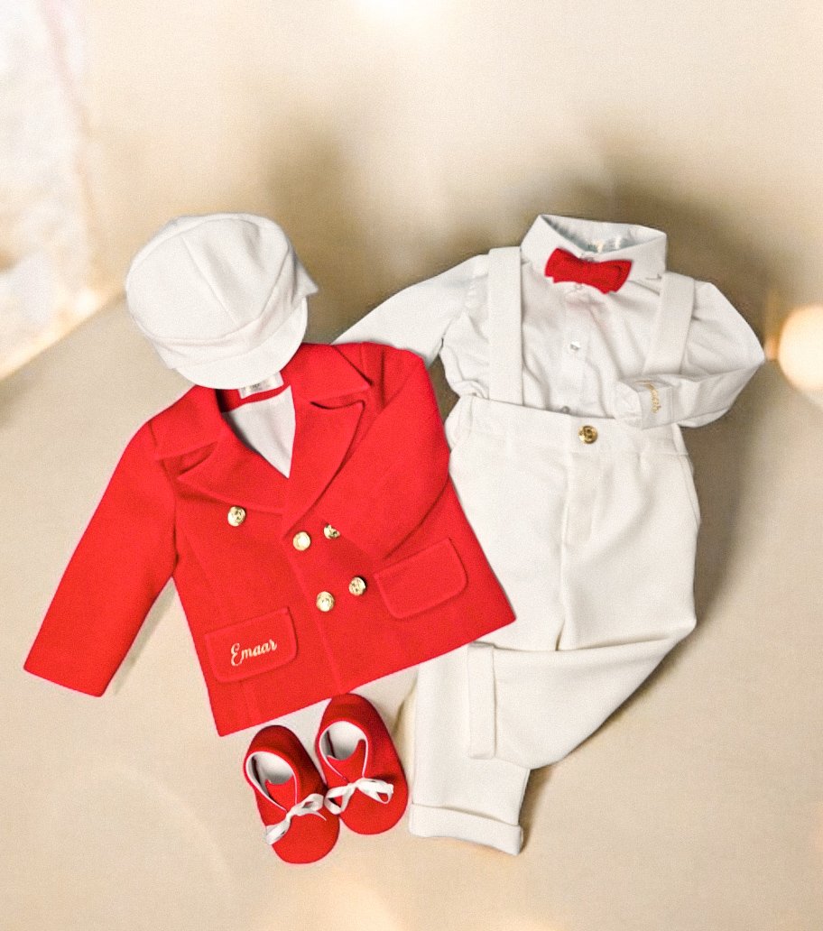 Costumaș botez pentru băieți Mateo Royal Red &White