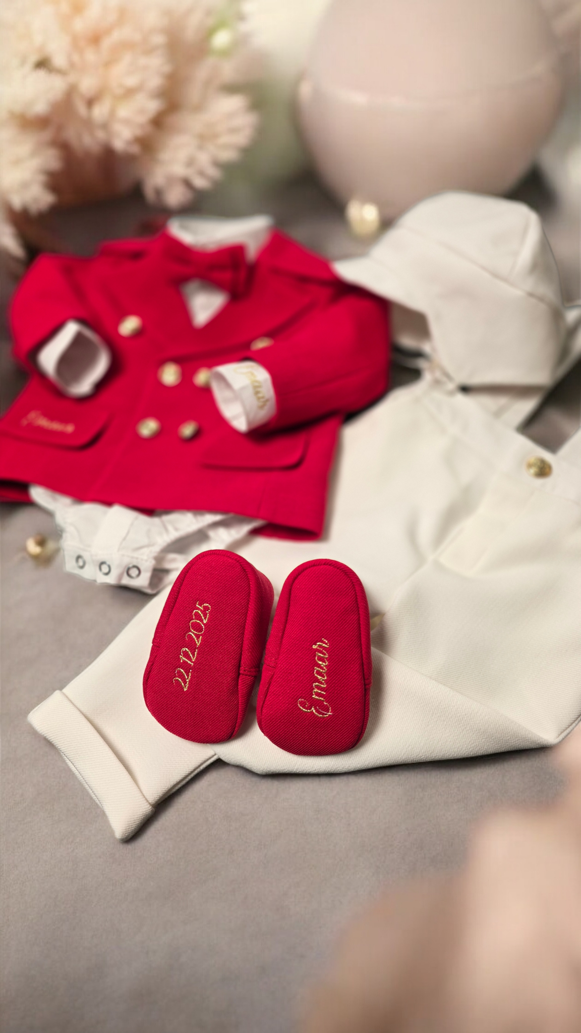 Costumaș botez pentru băieți Mateo Royal Red &White