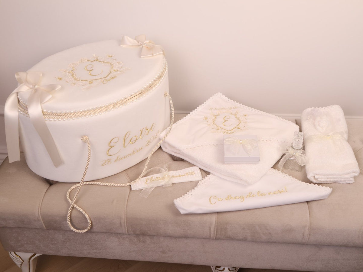 Set Complet Botez Fetiță Eloisë Ivory Rochita +Trusou+Lumanare